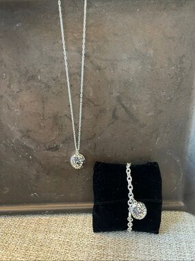 Matching Locket Filigree Necklace & Bracelet Set - Garnet & Black Accents